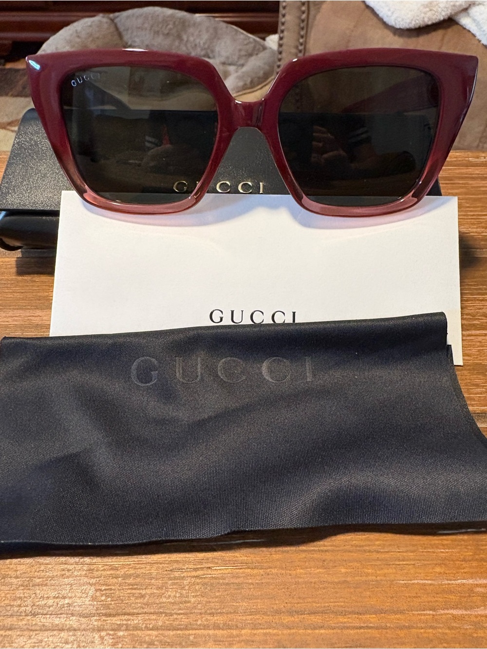 Gucci Women's Wine Red Square Frame Sunglasses